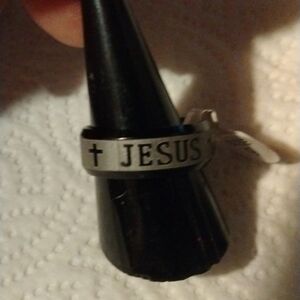 Jesus wedding band ring size 9 black and silver nwt (sku 128)